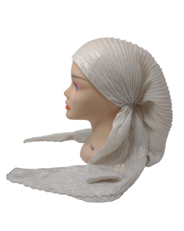 SG PR02-WH White Cotton Lurex Pleated Adjustable Pre-Tied Bandanna myselflingerie.com